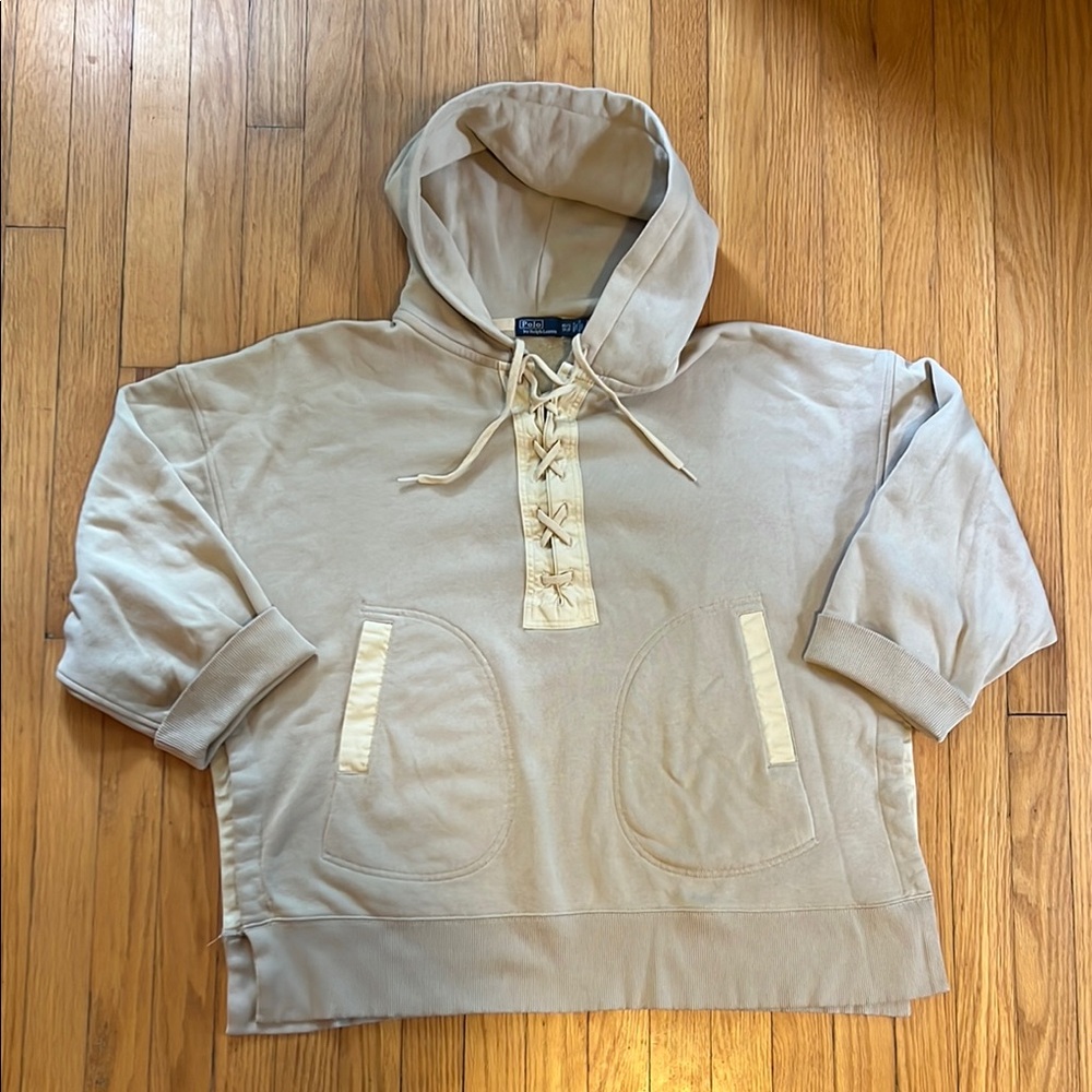 Ralph Lauren Cream Hooded Sweatshirt with Lace-Up Detail